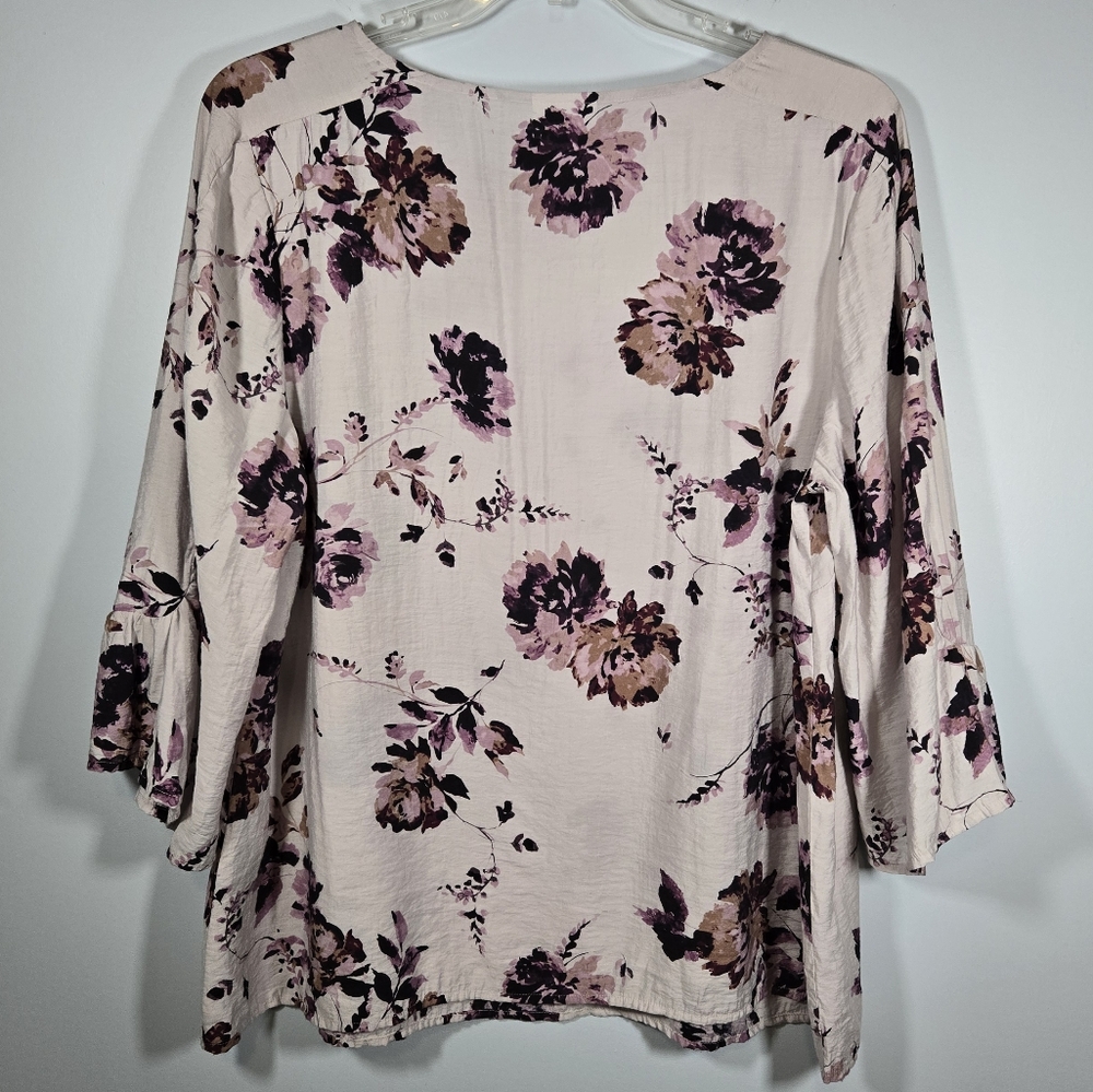 J Jill Purple‎ Floral Print Blouse Flowy Top Size XL Three Quarter Length Sleeve - Picture 5 of 11